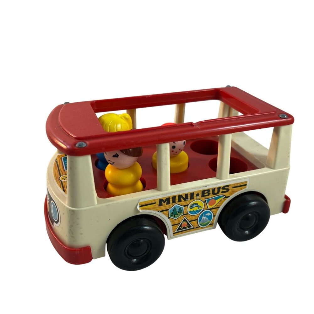 Vintage Fisher Price Little People Mini Bus 2 Women 1 Boy 1969